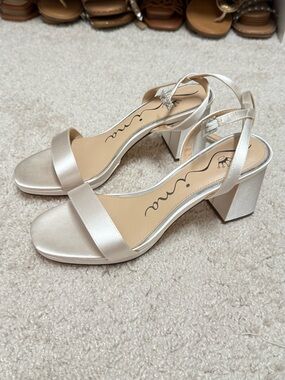 Nina Pearl Satin Block Heel Sandals